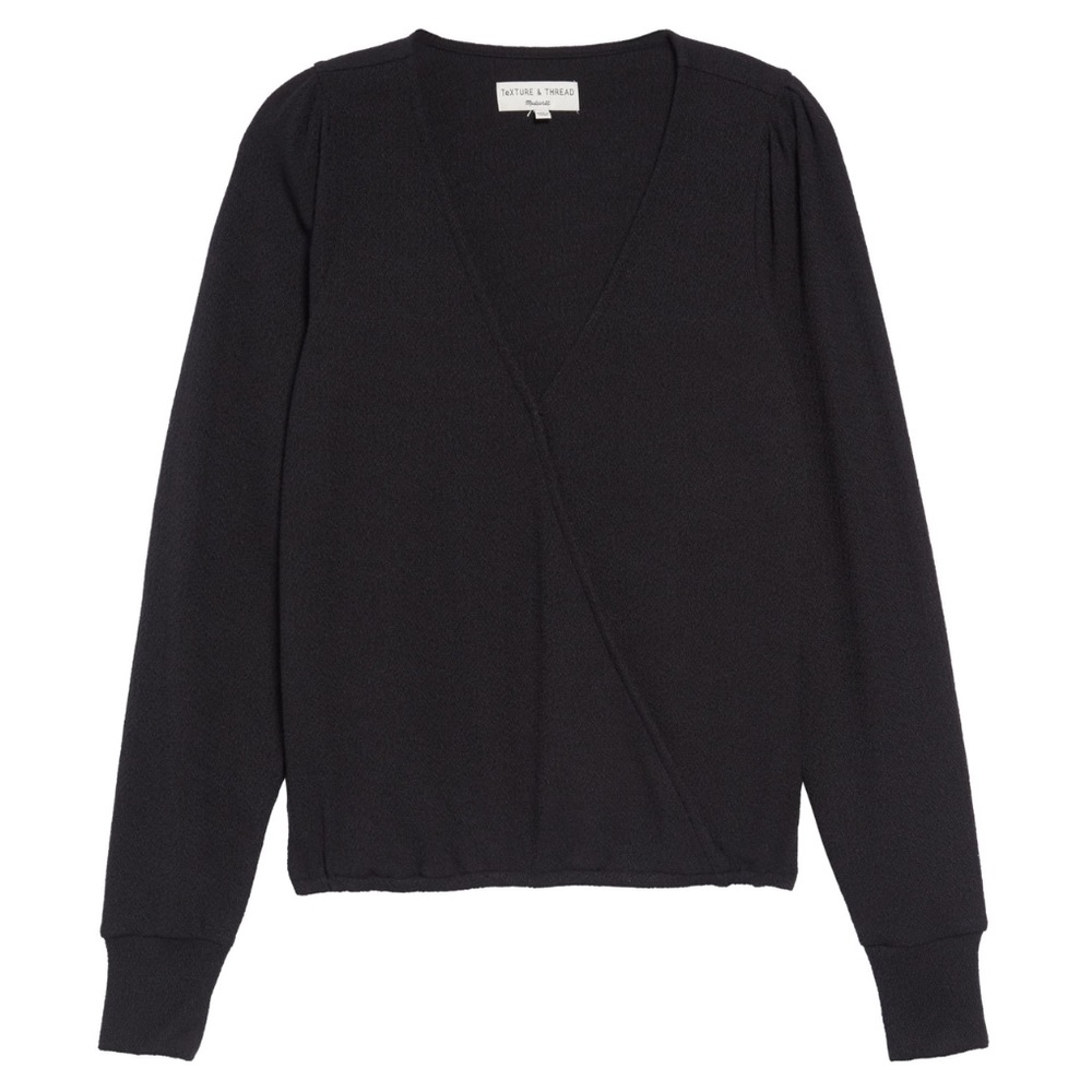 NWT Madewell Puff Sleeve Faux Wrap Top in Black - Picture 3 of 3